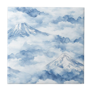 Azulejo De Cerâmica Picos Nebulosos – Paisagem Montanhosa em Aquarela