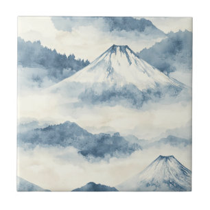 Azulejo De Cerâmica Picos Nebulosos – Paisagem Montanhosa em Aquarela 