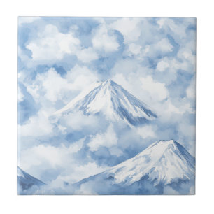 Azulejo De Cerâmica Picos Nebulosos – Paisagem Montanhosa em Aquarela 