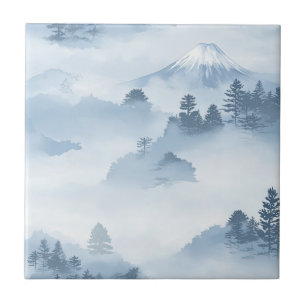 Azulejo De Cerâmica Picos Nebulosos – Paisagem Montanhosa em Aquarela 