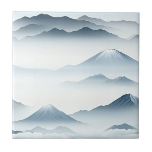 Azulejo De Cerâmica Picos Nebulosos – Paisagem Montanhosa em Aquarela