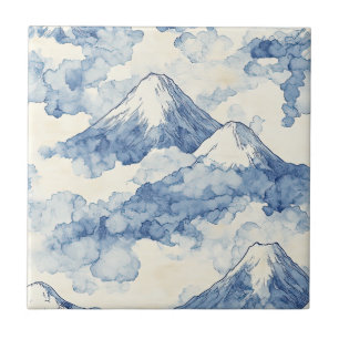 Azulejo De Cerâmica Picos Nebulosos – Paisagem Montanhosa em Aquarela 