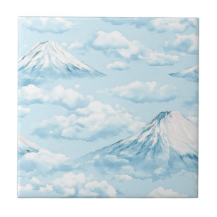Azulejo De Cerâmica Picos Nebulosos – Paisagem Montanhosa em Aquarela 