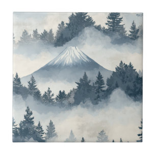 Azulejo De Cerâmica Picos Nebulosos – Paisagem Montanhosa em Aquarela 
