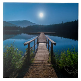 Azulejo De Cerâmica Píer à noite sob lua cheia