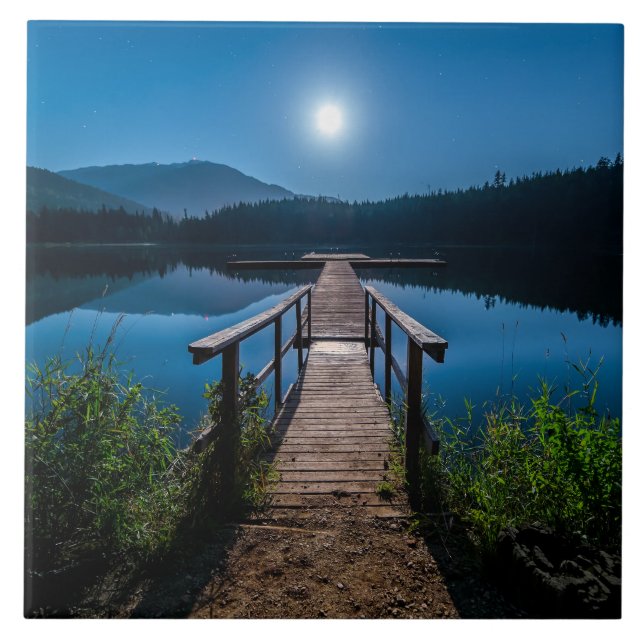 Azulejo De Cerâmica Píer à noite sob lua cheia (Frente)