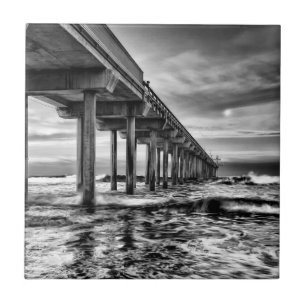 Azulejo De Cerâmica Pier em preto e branco ao amanhecer, Califórnia