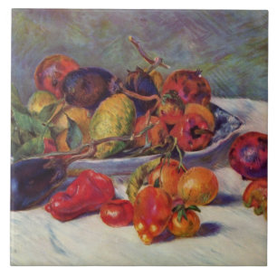 Azulejo De Cerâmica Pierre Auguste Renoir ainda vive com Fruta