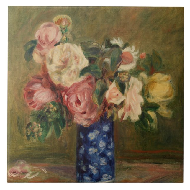 Azulejo De Cerâmica Pierre Auguste Renoir Buquê Azul Rosa de Rosas (Frente)