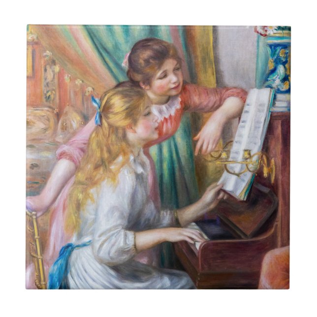 Azulejo De Cerâmica Pierre Auguste Renoir - Jovens Meninas no Piano (Frente)