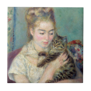 Azulejo De Cerâmica Pierre-Auguste Renoir - Mulher com gato