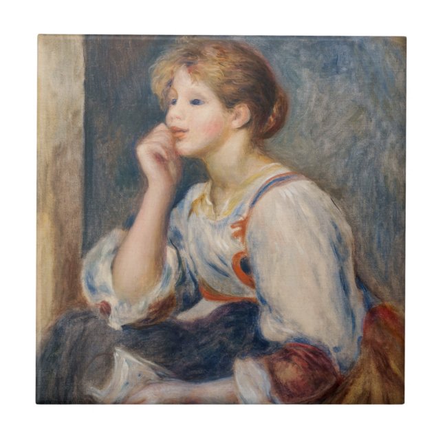 Azulejo De Cerâmica Pierre-Auguste Renoir - Mulher com Letra (Frente)