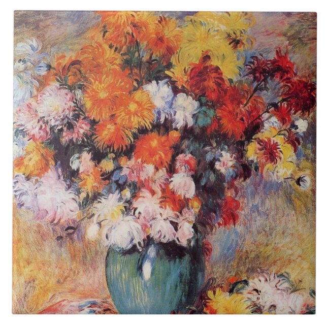 Azulejo De Cerâmica Pierre-Auguste Renoir Vase de Chrysanthemums (Frente)