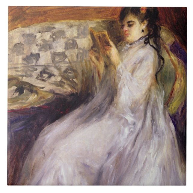 Azulejo De Cerâmica Pierre uma leitura da jovem mulher de Renoir | (Frente)