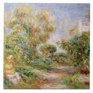 Azulejo De Cerâmica Pierre uma mulher de Renoir   em uma paisagem