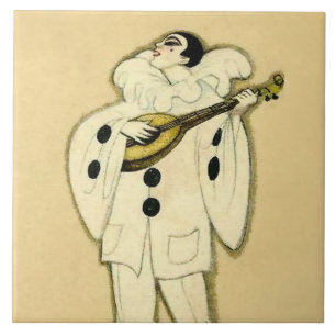 Azulejo De Cerâmica Pierrot Serenata uma Lua Crescente por Sophia Chio