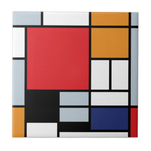 Azulejo De Cerâmica Piet Mondrian - Composição com Grande Plano Vermel