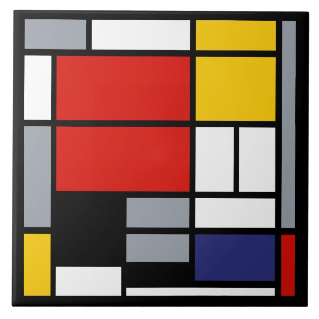 Azulejo De Cerâmica Piet Mondrian, Composição com Plano Vermelho Grand (Frente)