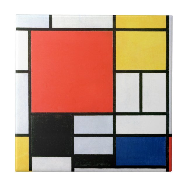 Azulejo De Cerâmica Piet Mondrian Composição Vermelho Amarelo Azul (Frente)