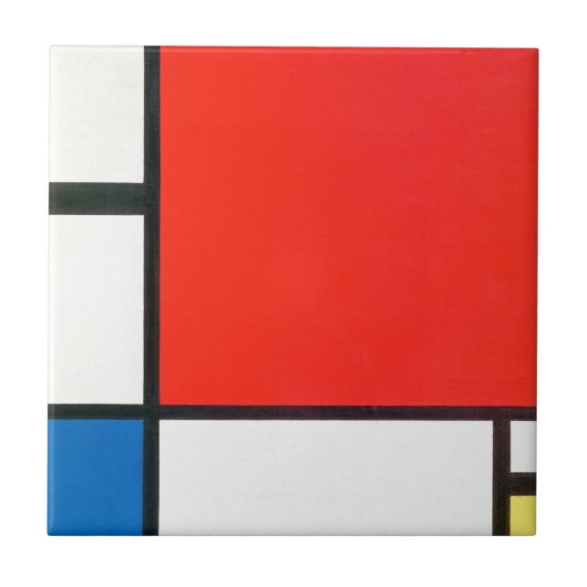 Azulejo De Cerâmica Piet Mondrian Composition With Red (Frente)