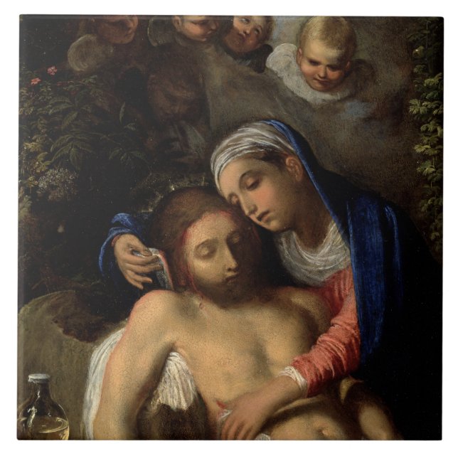 Azulejo De Cerâmica Pietà (Maria e Jesus) (por Adam Elsheimer) (Frente)
