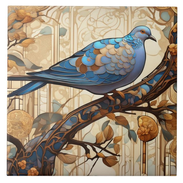 Azulejo De Cerâmica Pigeon Art Nouveau Art Deco Bird (Frente)
