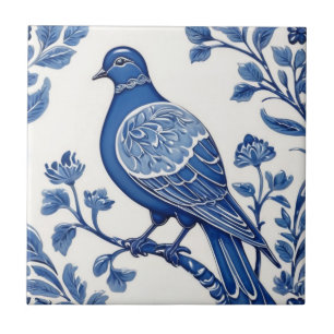 Azulejo De Cerâmica Pigeon Bird Delft Blue e White Floral Dove