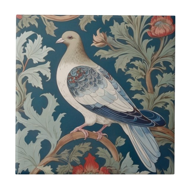 Azulejo De Cerâmica Pigeon Bird William Morris Estilo à esquerda (Frente)