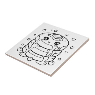 Azulejo De Cerâmica Pilha de panquecas kawaii para colorir