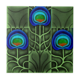 Azulejo De Cerâmica Pilkington Lewis Day Peacock Feather C1900 Repro