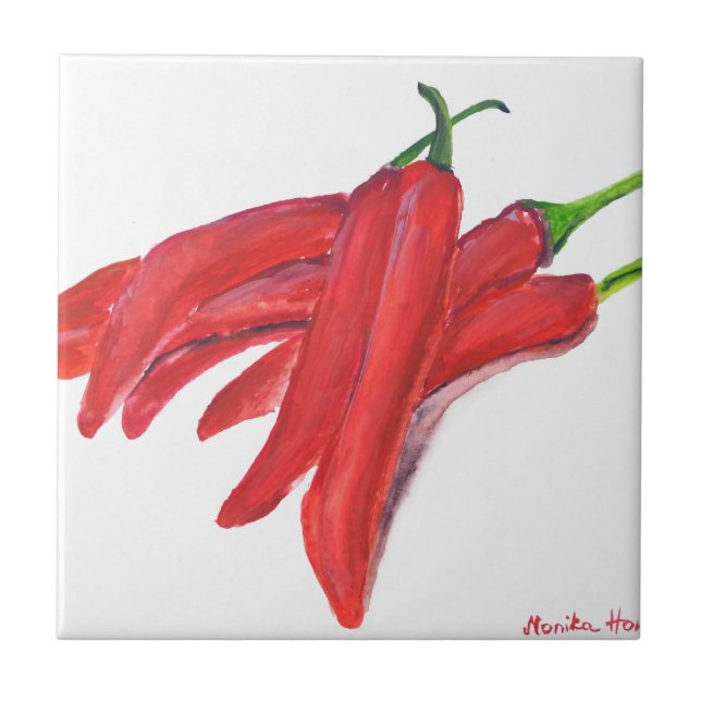 Azulejo De Cerâmica Pimentos picantes vermelhos (Frente)