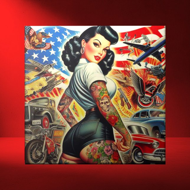 Azulejo De Cerâmica Pin-up Americano Tatuado (Criador carregado)