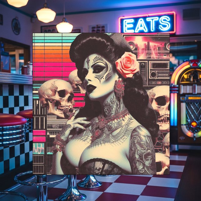 Azulejo De Cerâmica Pin-up Assustador de Synthwave (Criador carregado)