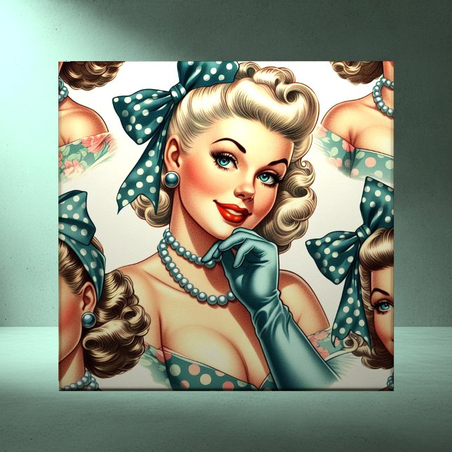 Azulejo De Cerâmica Pin-up Clássico Fofo Retrô (Criador carregado)