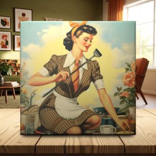 Azulejo De Cerâmica Pin-Up da beleza da vinheta