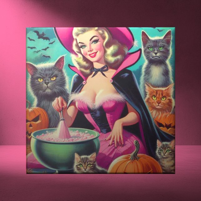 Azulejo De Cerâmica Pin-up da Bruxa do Halloween (Criador carregado)