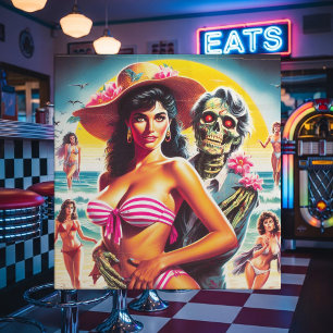 Azulejo De Cerâmica Pin-up de Praia de Zumbi Sinistro