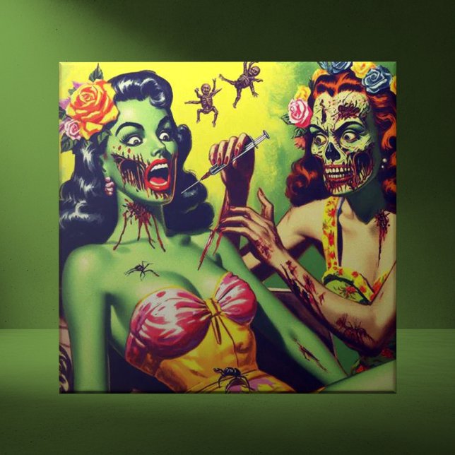 Azulejo De Cerâmica Pin-up Zombie Retro (Criador carregado)