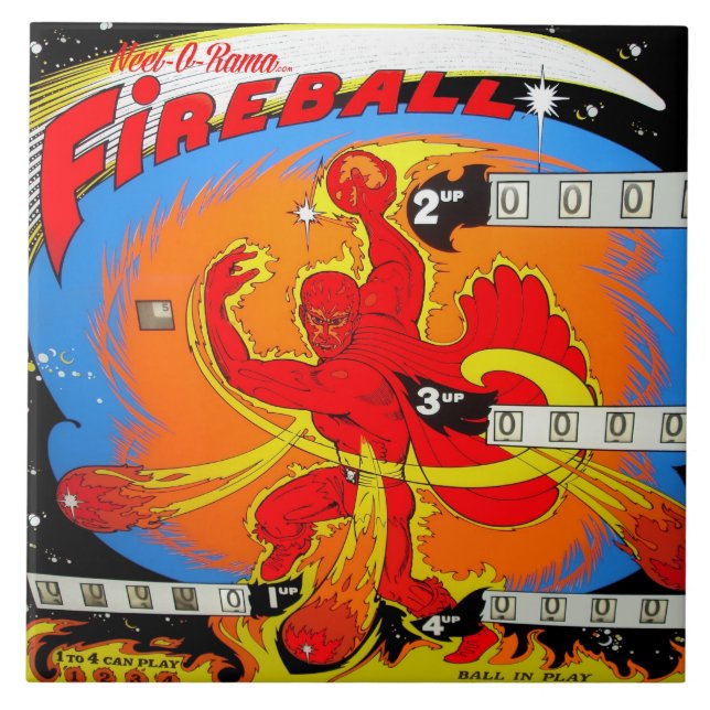Azulejo De Cerâmica Pinball da bola de fogo (Frente)