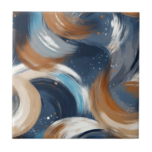 Azulejo De Cerâmica Pincéis de Abstrato em azul, branco e castanho
