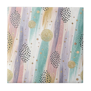 Azulejo De Cerâmica Pincel de Pastel e Abstrato geométrico Dourado