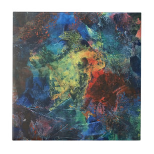 Azulejo De Cerâmica Pinceladas em Camadas - Arte Abstrata Pintada à Mã