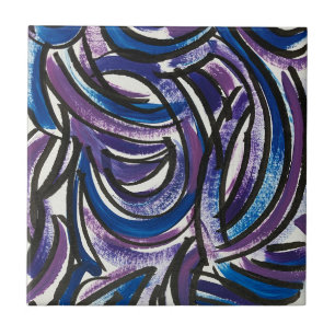 Azulejo De Cerâmica Pinceladas Roxas Azuis-Pintado à Mão Abstrato