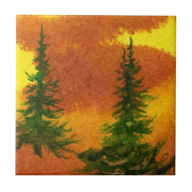 Azulejo De Cerâmica Pine Tree Red e :Azulejo Amarelo da Manhã (Frente)