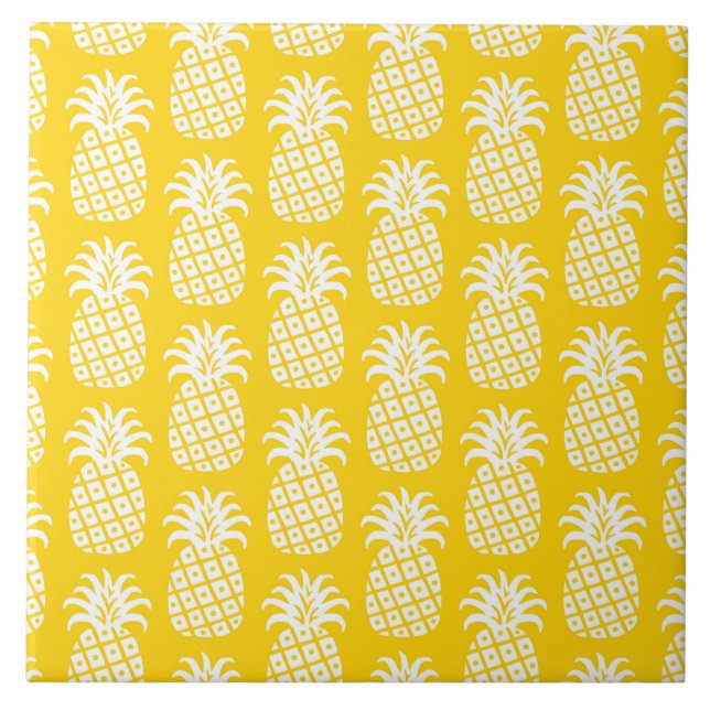 Azulejo De Cerâmica Pineapple Padrão Amarelo e branco (Frente)