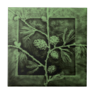 Azulejo De Cerâmica Pinecones Ramifica Alivio Verde Faux Antique Repro