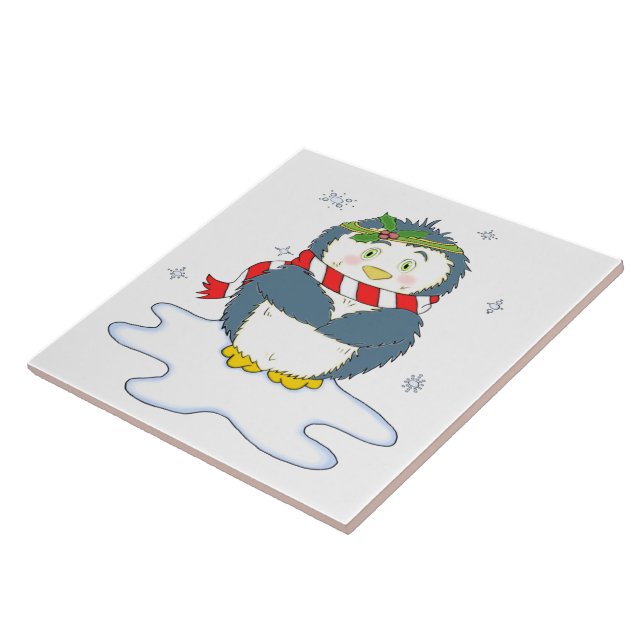 Azulejo De Cerâmica Pinguim de Natal Adorável (Lateral)
