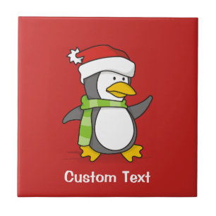 Azulejo De Cerâmica Pinguim de Natal andando na neve