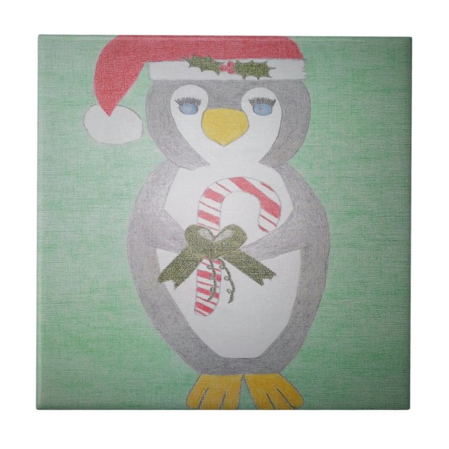 Azulejo De Cerâmica Pinguim de Natal bonito (Frente)