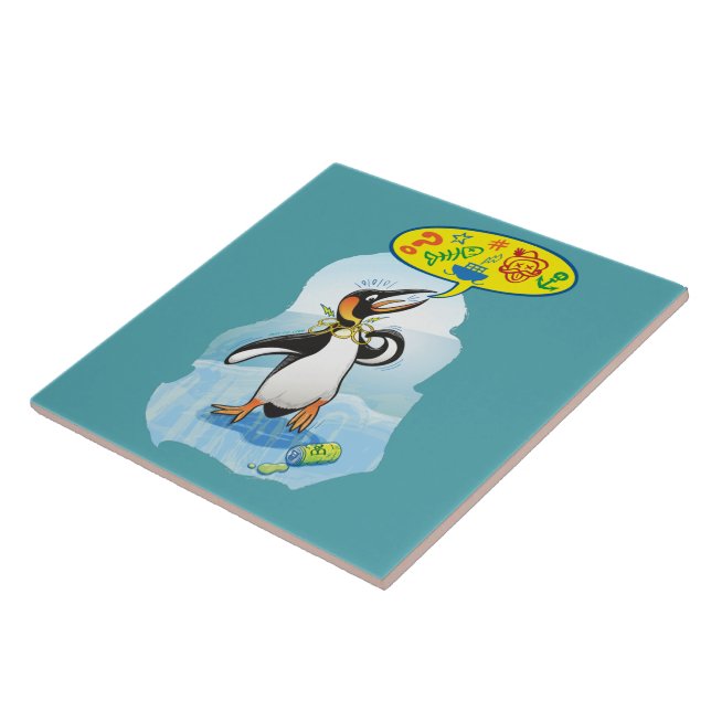 Azulejo De Cerâmica Pinguim de rei desesperado que diz palavras más (Lateral)